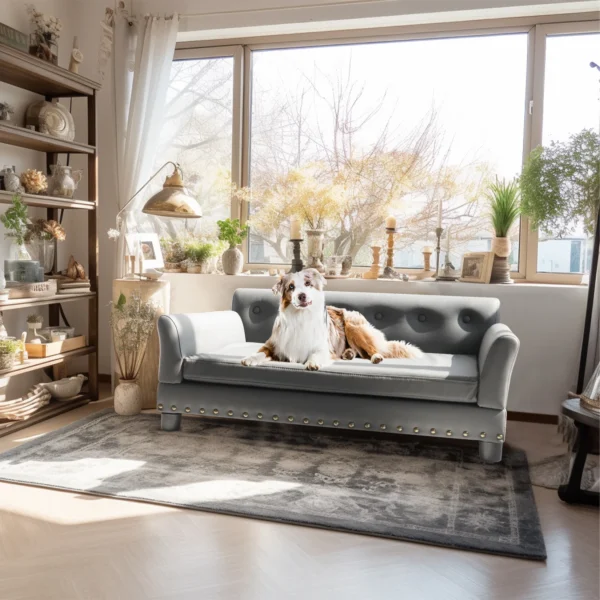 Luxury Elevated Dog Bed Sofa – Microfiber Leather Snuggle Lounge with Removable Cushion - Image 3