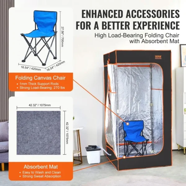 Portable Full-Size Steam Sauna with Chair – 1600W Home Spa Kit - Image 5