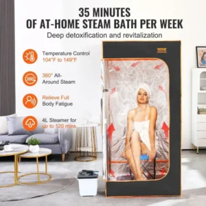 Portable Full-Size Steam Sauna with Chair – 1600W Home Spa Kit