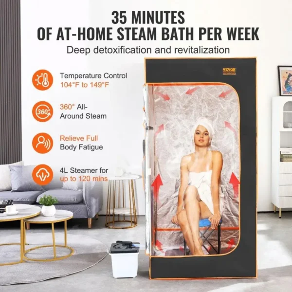 Portable Full-Size Steam Sauna with Chair – 1600W Home Spa Kit