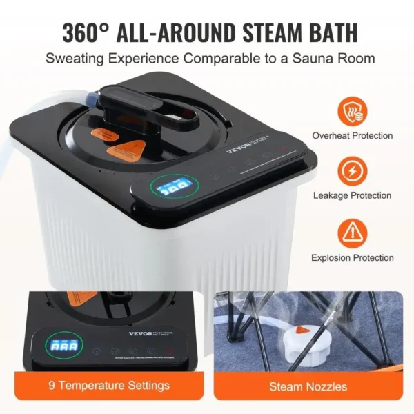 Portable Full-Size Steam Sauna with Chair – 1600W Home Spa Kit - Image 4